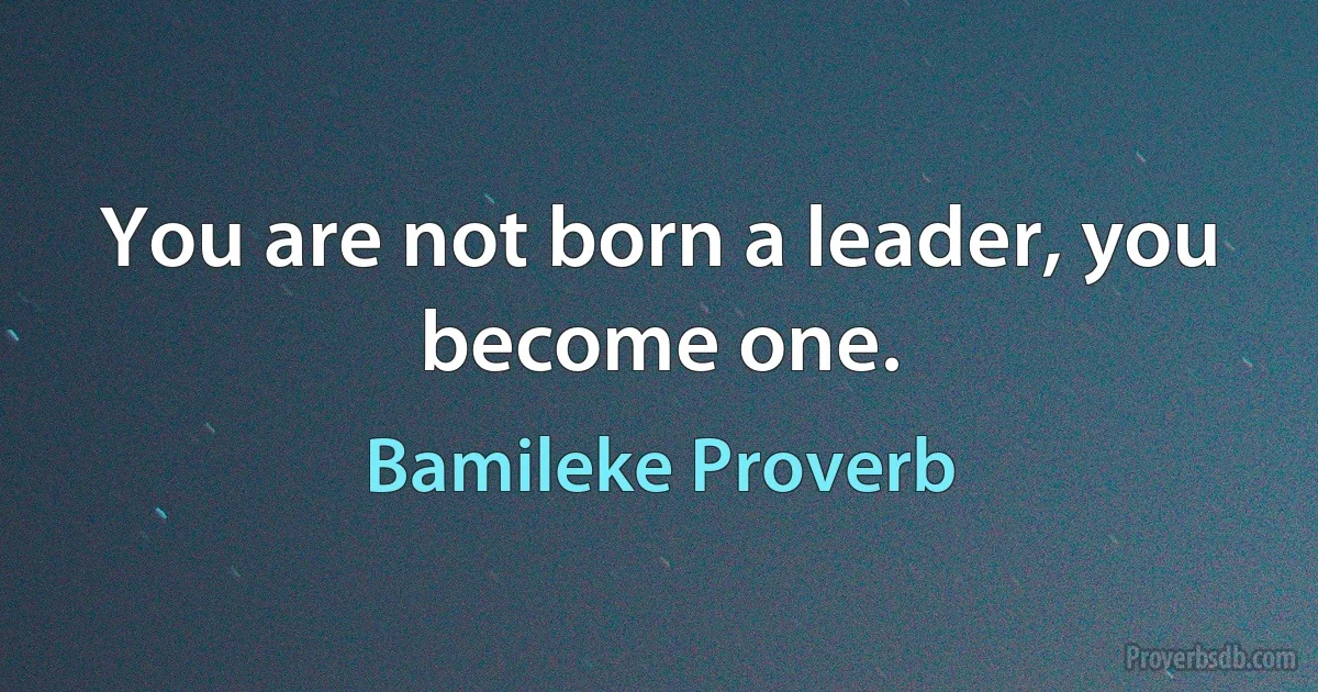 You are not born a leader, you become one. (Bamileke Proverb)