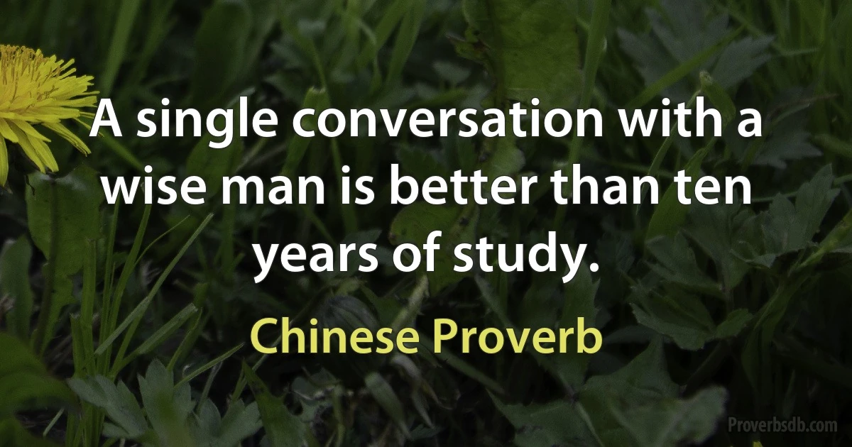 A single conversation with a wise man is better than ten years of study. (Chinese Proverb)