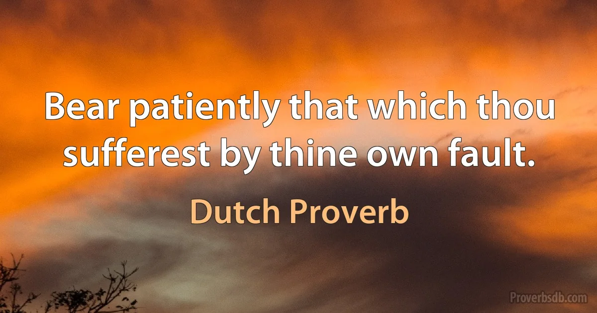 Bear patiently that which thou sufferest by thine own fault. (Dutch Proverb)