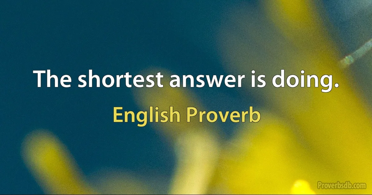 The shortest answer is doing. (English Proverb)