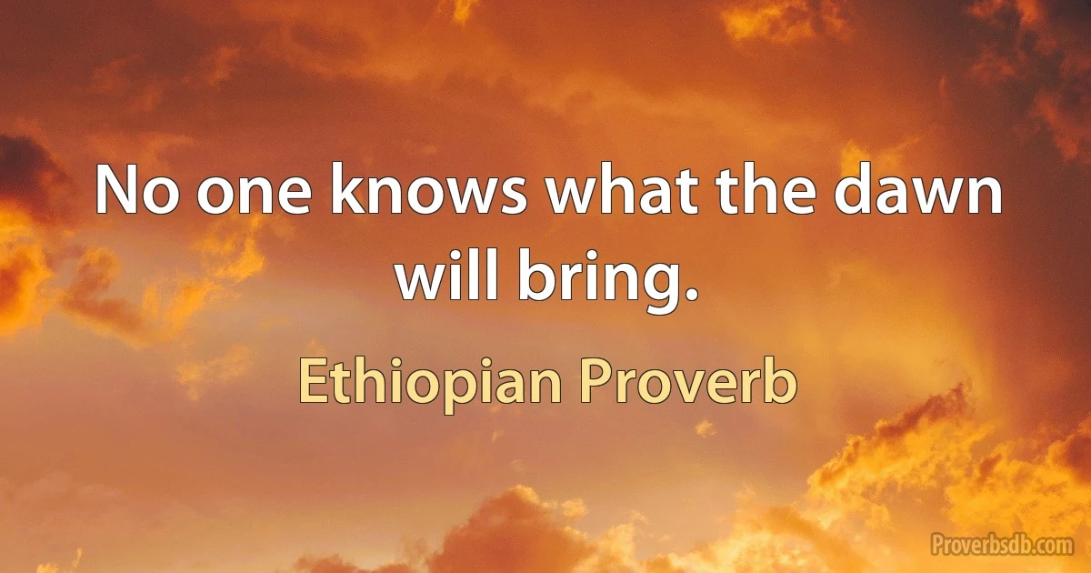 No one knows what the dawn will bring. (Ethiopian Proverb)