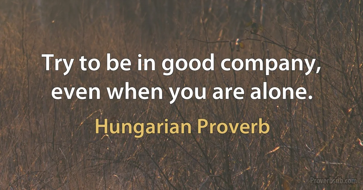 Try to be in good company, even when you are alone. (Hungarian Proverb)