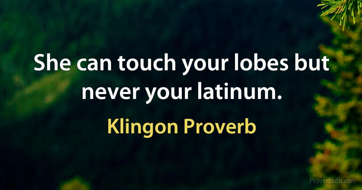 She can touch your lobes but never your latinum. (Klingon Proverb)