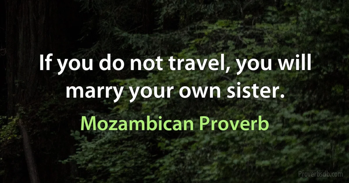 If you do not travel, you will marry your own sister. (Mozambican Proverb)