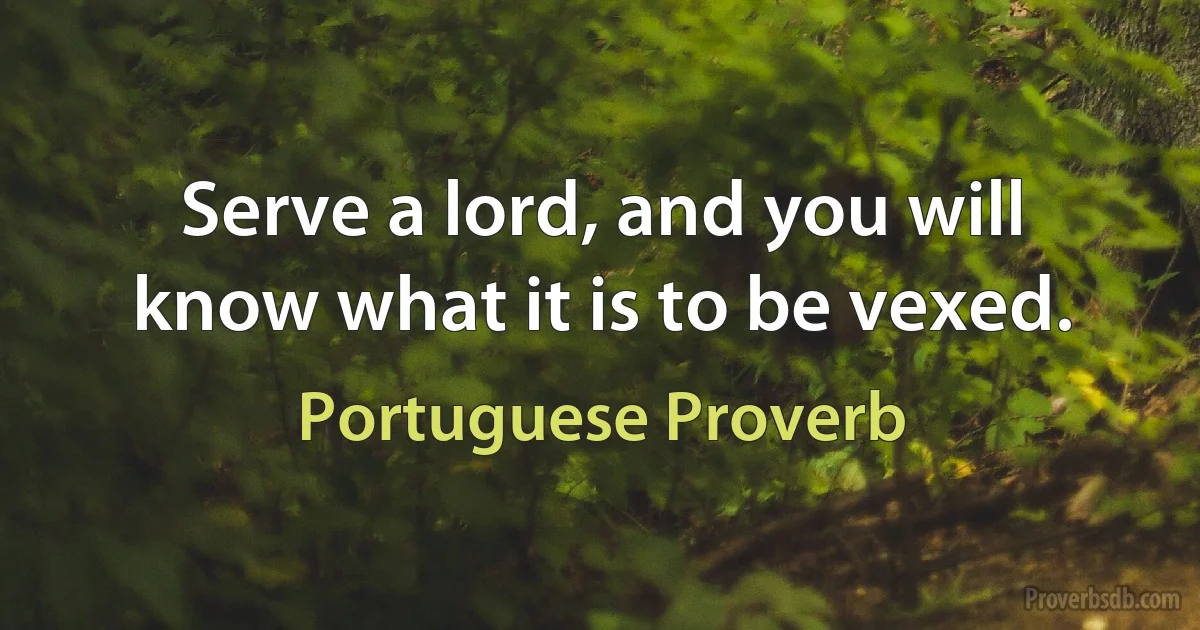 Serve a lord, and you will know what it is to be vexed. (Portuguese Proverb)