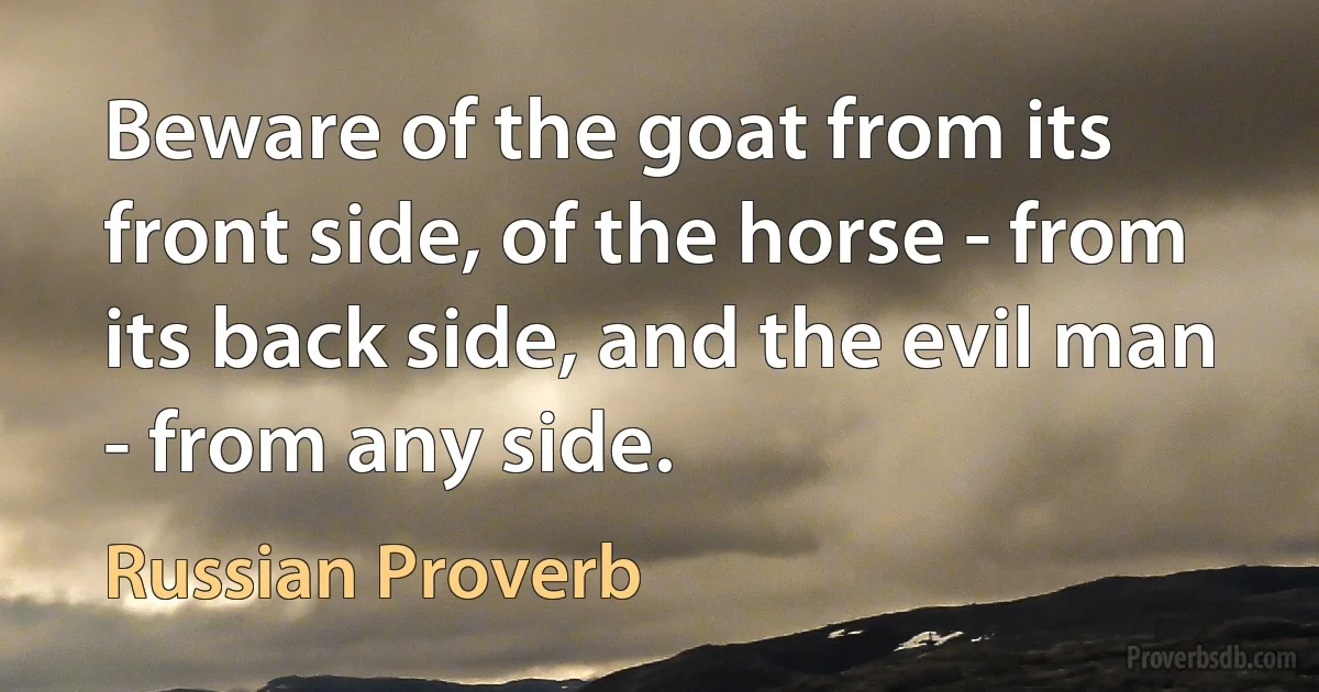 Beware of the goat from its front side, of the horse - from its back side, and the evil man - from any side. (Russian Proverb)