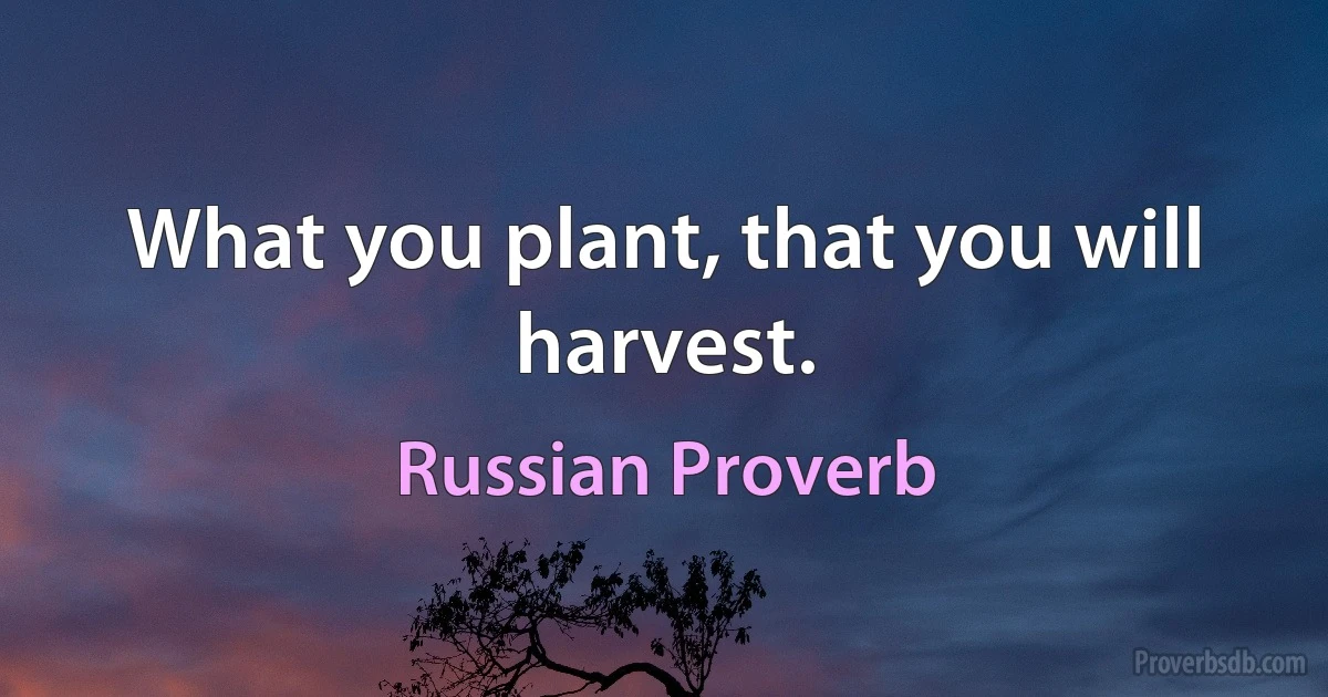 What you plant, that you will harvest. (Russian Proverb)