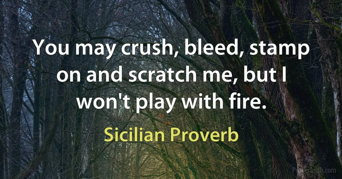 You may crush, bleed, stamp on and scratch me, but I won't play with fire. (Sicilian Proverb)