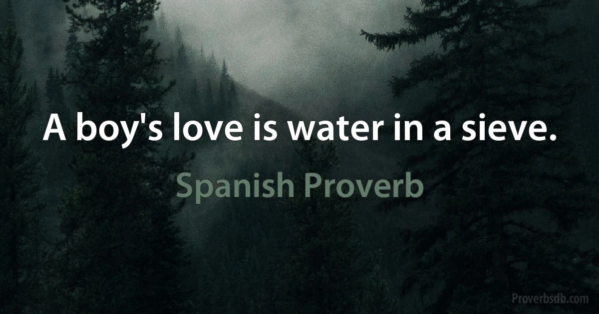 A boy's love is water in a sieve. (Spanish Proverb)