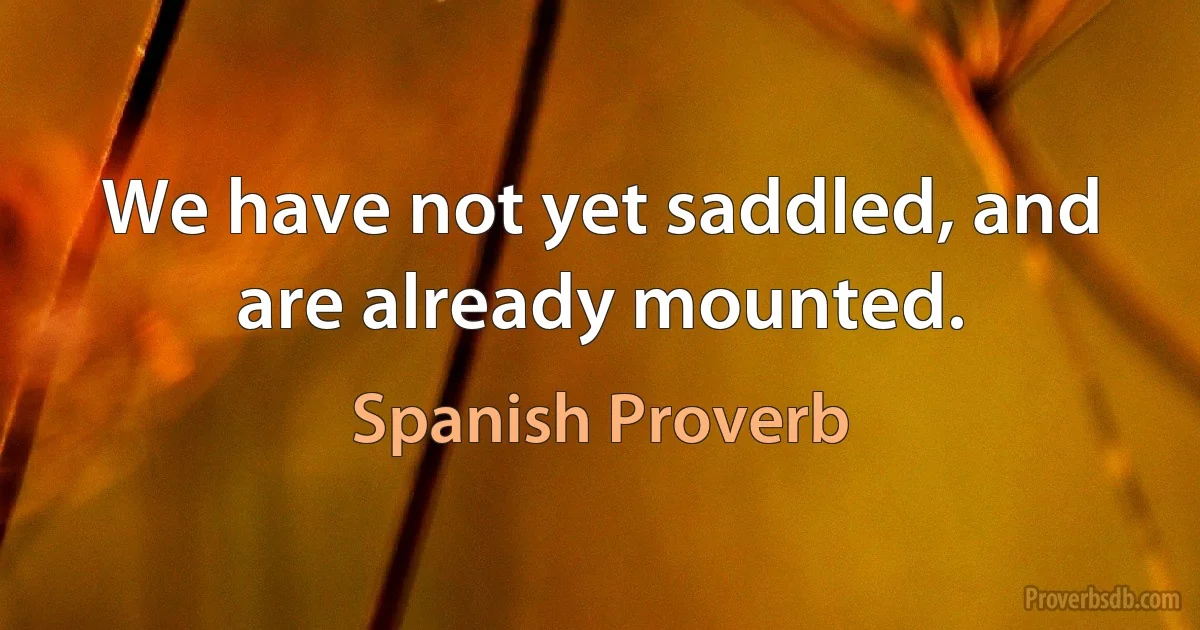 We have not yet saddled, and are already mounted. (Spanish Proverb)