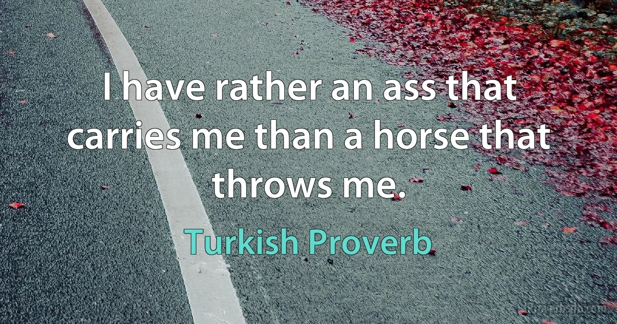 I have rather an ass that carries me than a horse that throws me. (Turkish Proverb)