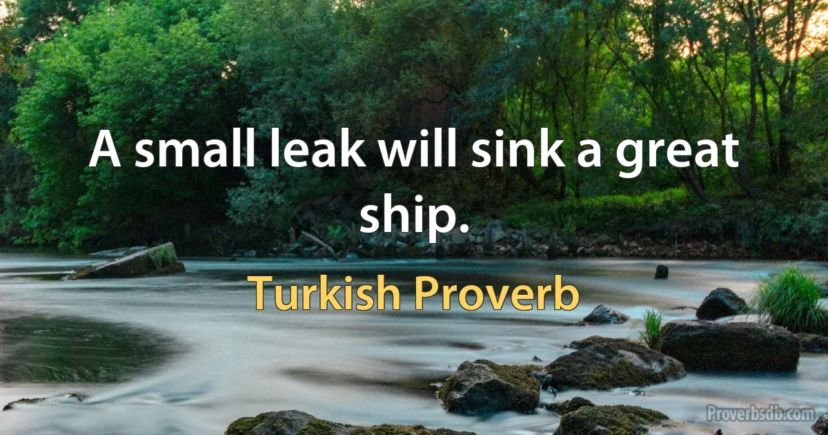 A small leak will sink a great ship. (Turkish Proverb)