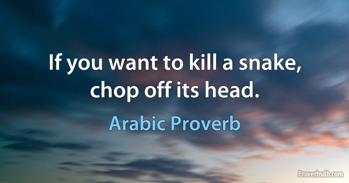 If you want to kill a snake, chop off its head. (Arabic Proverb)