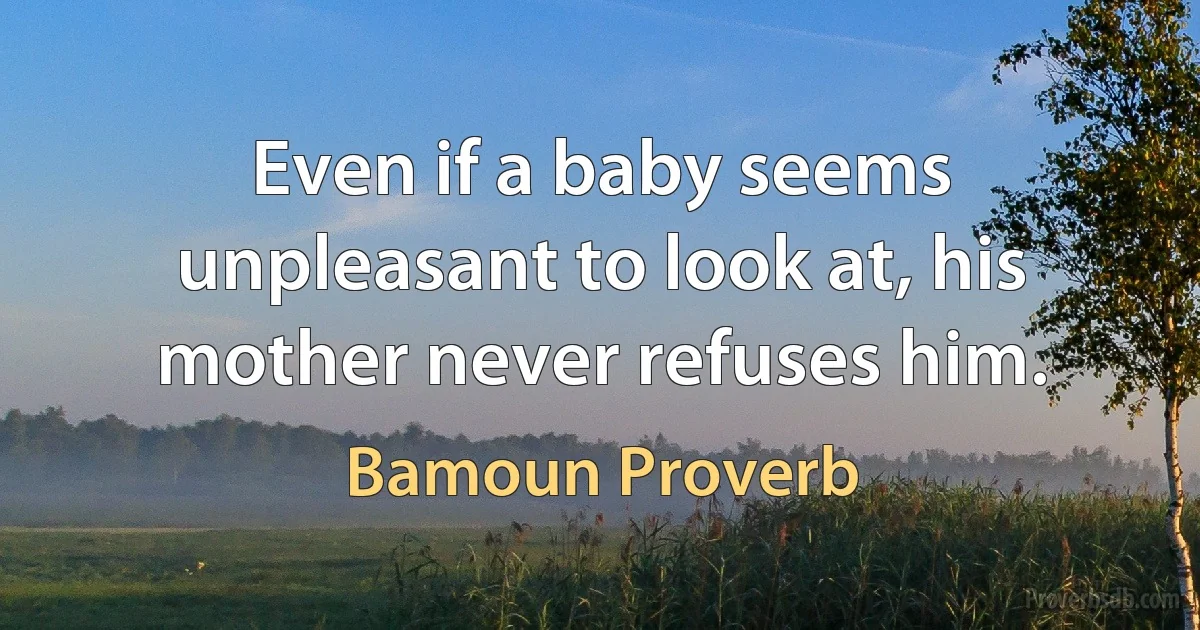 Even if a baby seems unpleasant to look at, his mother never refuses him. (Bamoun Proverb)