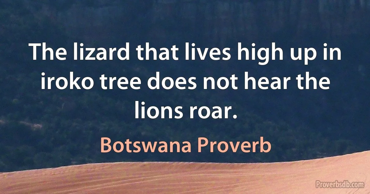 The lizard that lives high up in iroko tree does not hear the lions roar. (Botswana Proverb)