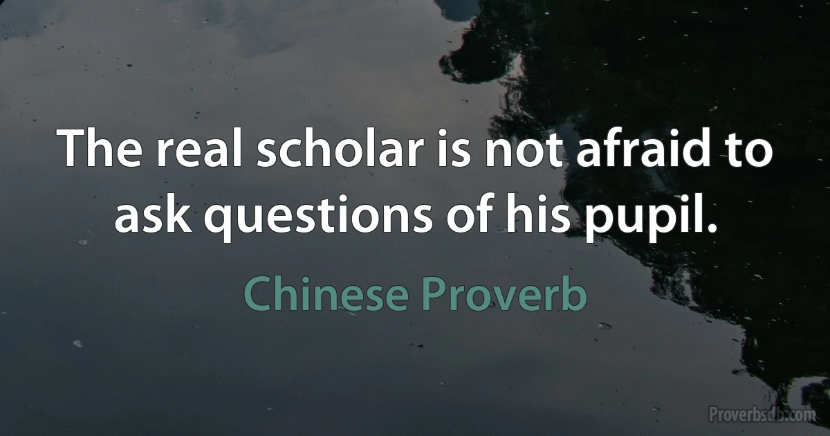 The real scholar is not afraid to ask questions of his pupil. (Chinese Proverb)