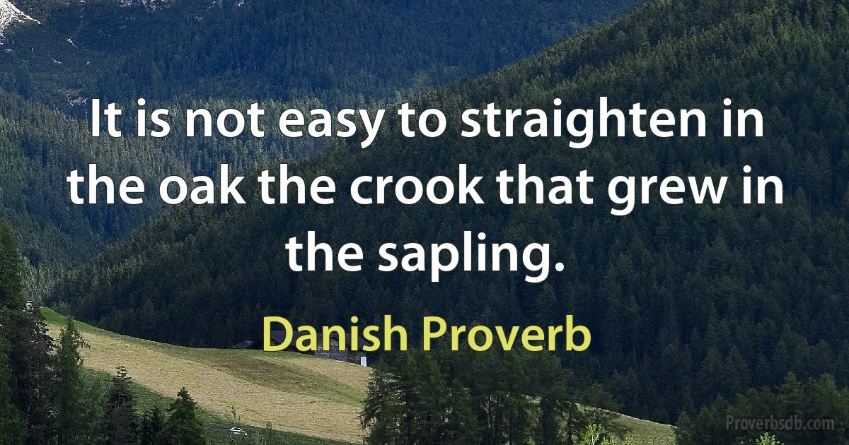 It is not easy to straighten in the oak the crook that grew in the sapling. (Danish Proverb)