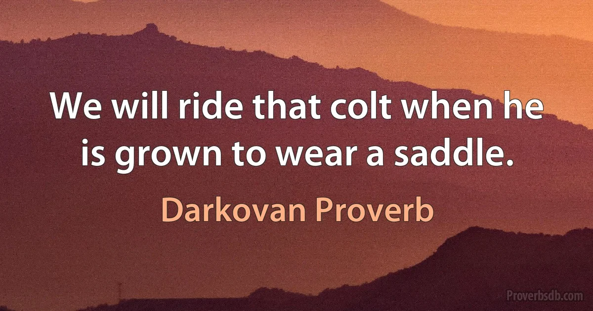 We will ride that colt when he is grown to wear a saddle. (Darkovan Proverb)