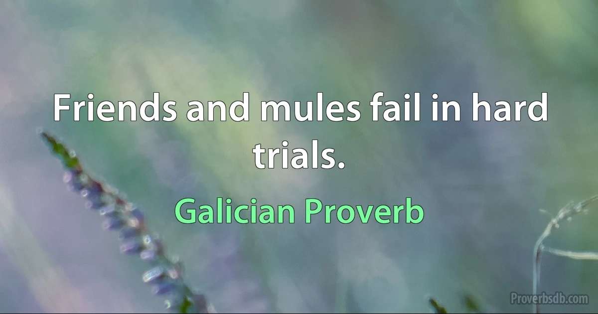 Friends and mules fail in hard trials. (Galician Proverb)