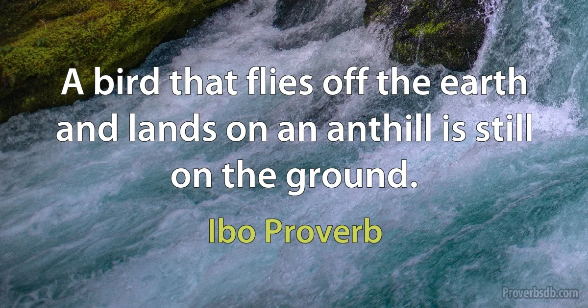 A bird that flies off the earth and lands on an anthill is still on the ground. (Ibo Proverb)