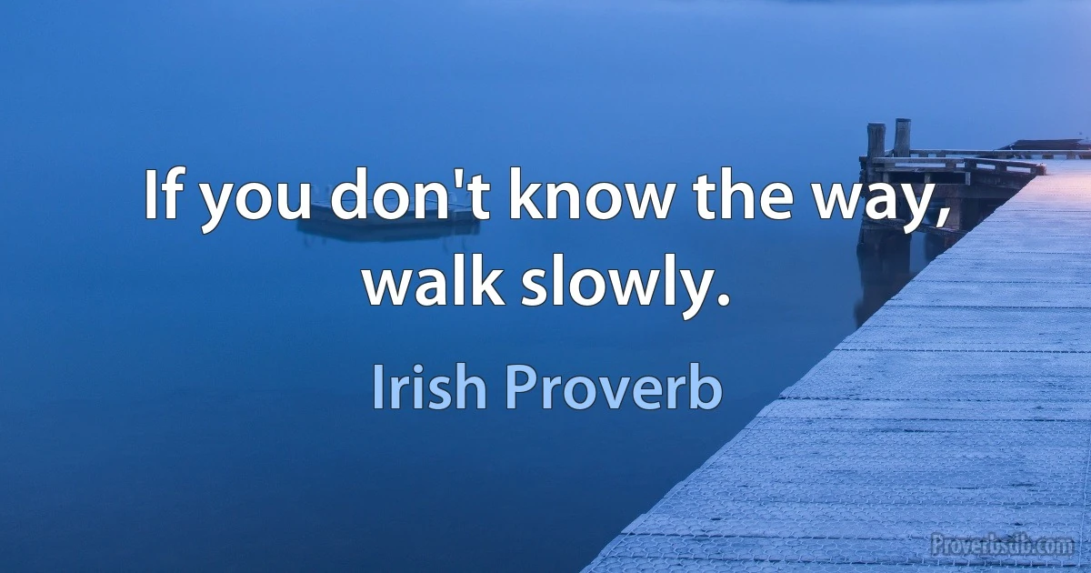 If you don't know the way, walk slowly. (Irish Proverb)