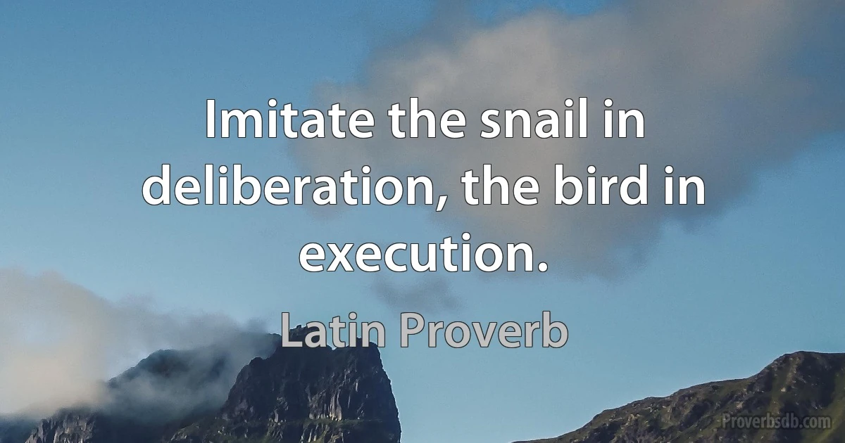 Imitate the snail in deliberation, the bird in execution. (Latin Proverb)