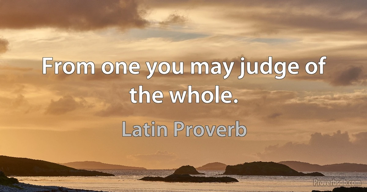 From one you may judge of the whole. (Latin Proverb)