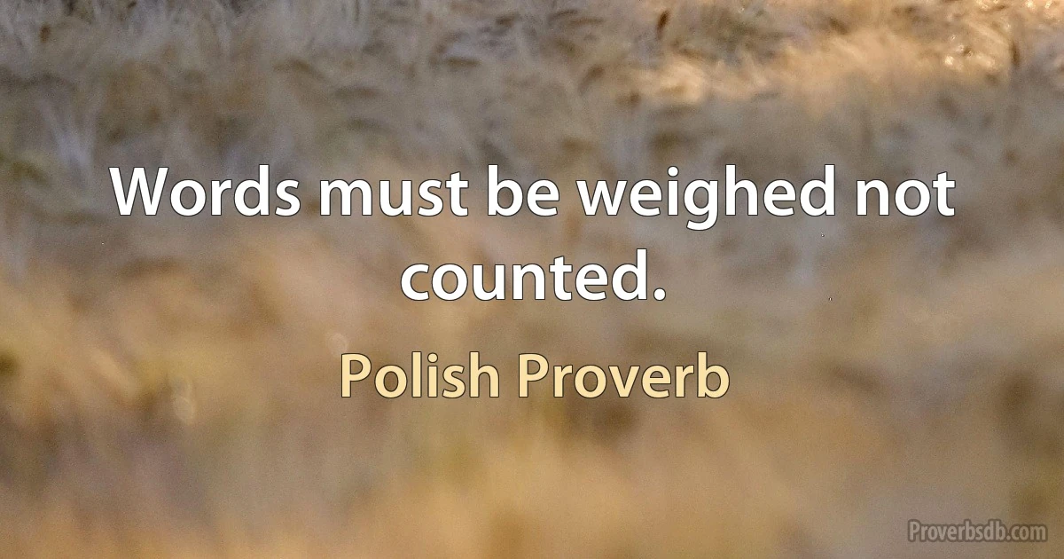 Words must be weighed not counted. (Polish Proverb)