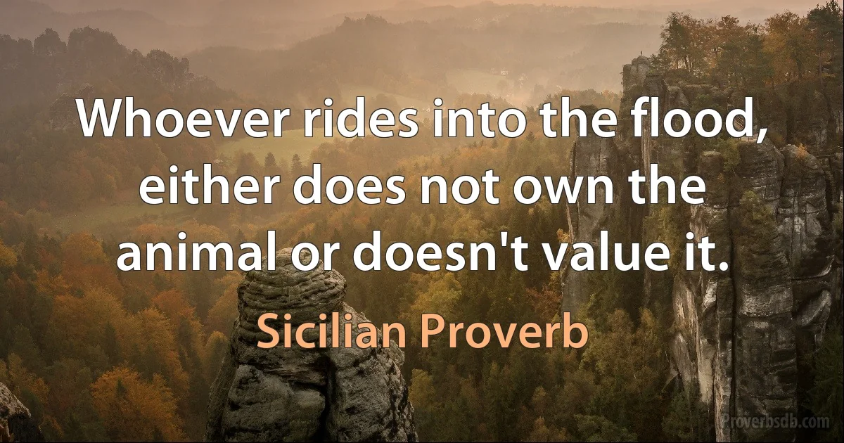 Whoever rides into the flood, either does not own the animal or doesn't value it. (Sicilian Proverb)