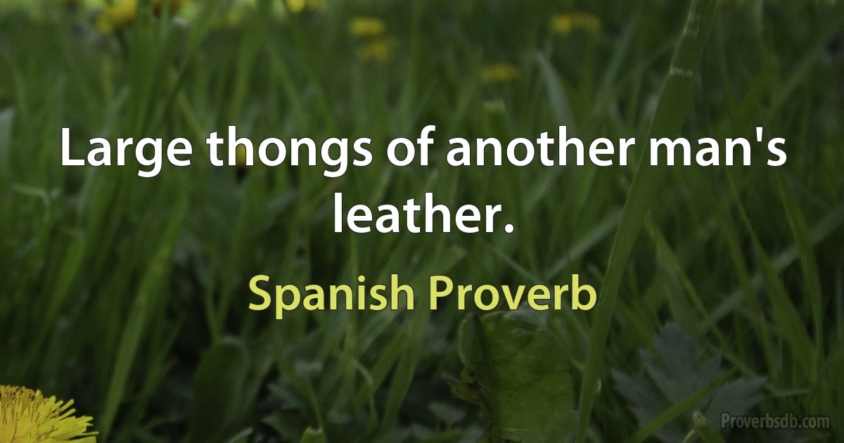 Large thongs of another man's leather. (Spanish Proverb)