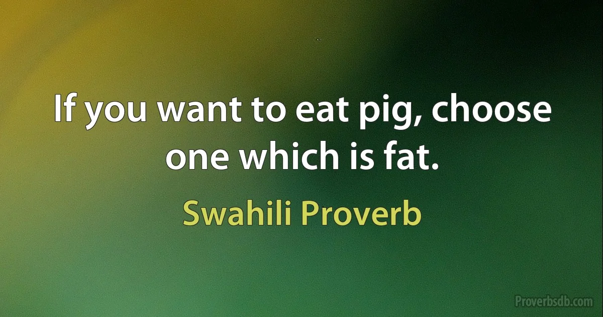 If you want to eat pig, choose one which is fat. (Swahili Proverb)