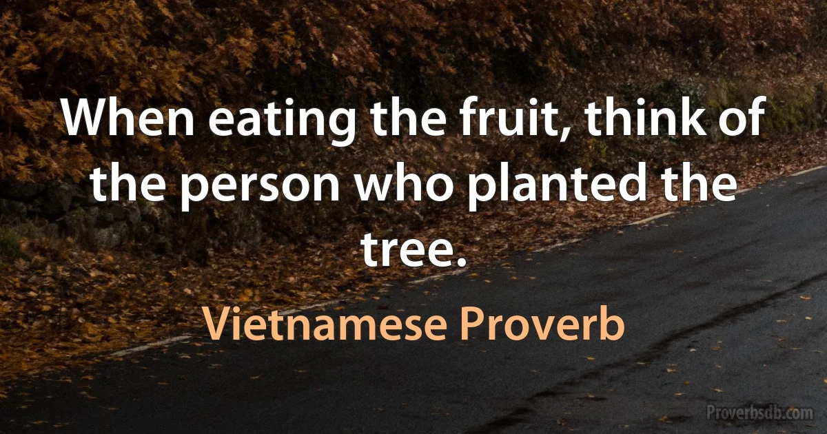 When eating the fruit, think of the person who planted the tree. (Vietnamese Proverb)