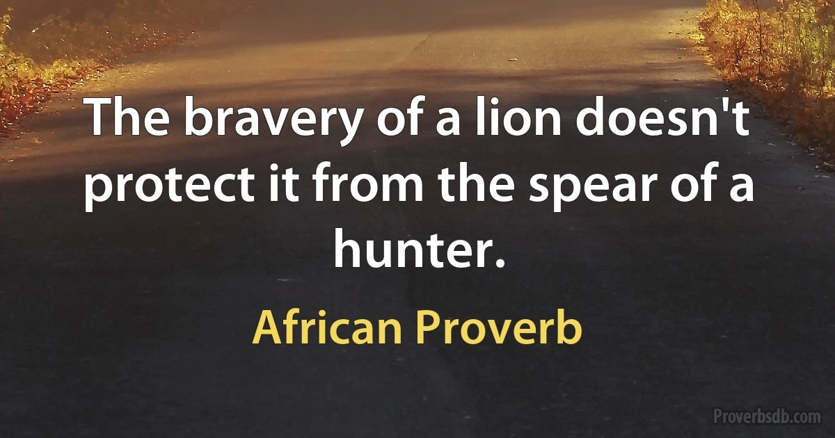 The bravery of a lion doesn't protect it from the spear of a hunter. (African Proverb)