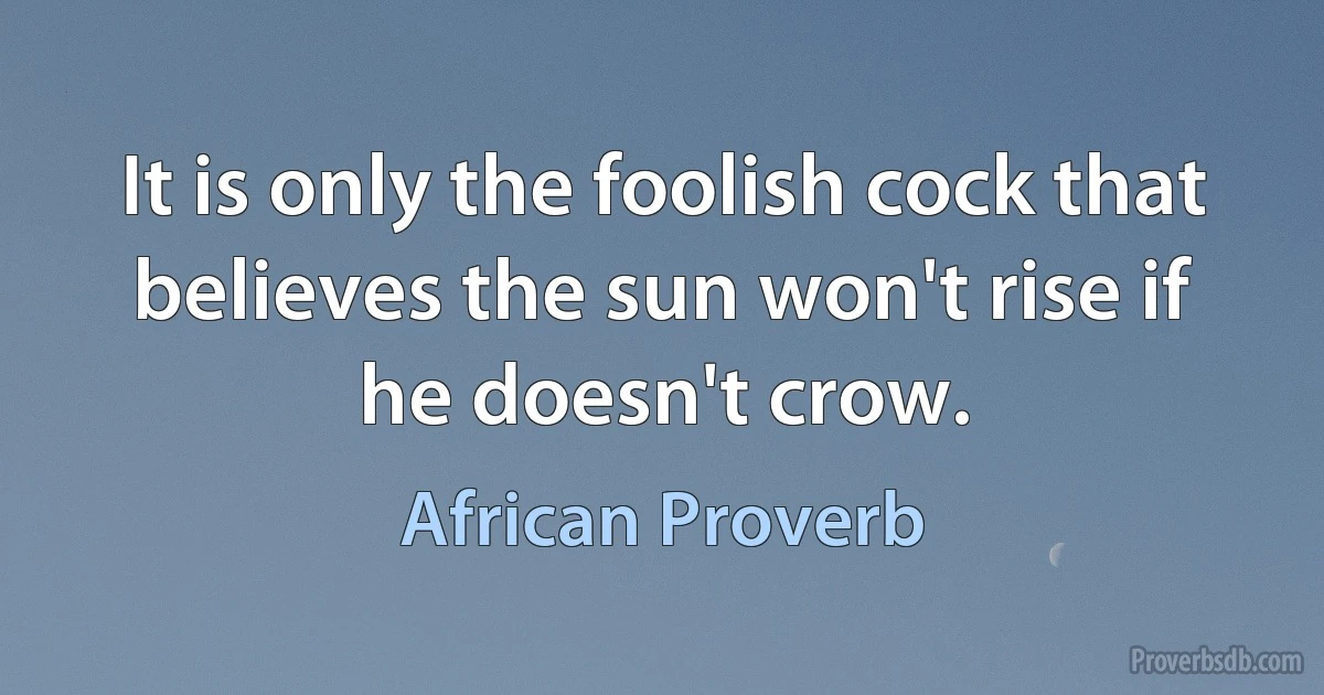 It is only the foolish cock that believes the sun won't rise if he doesn't crow. (African Proverb)