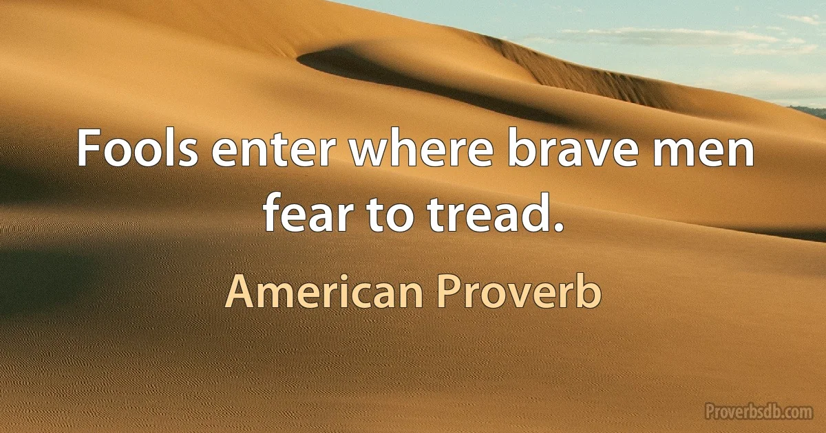 Fools enter where brave men fear to tread. (American Proverb)