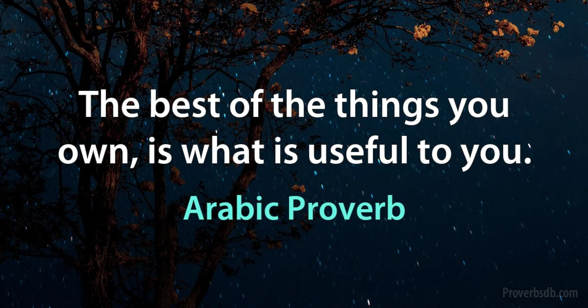 The best of the things you own, is what is useful to you. (Arabic Proverb)