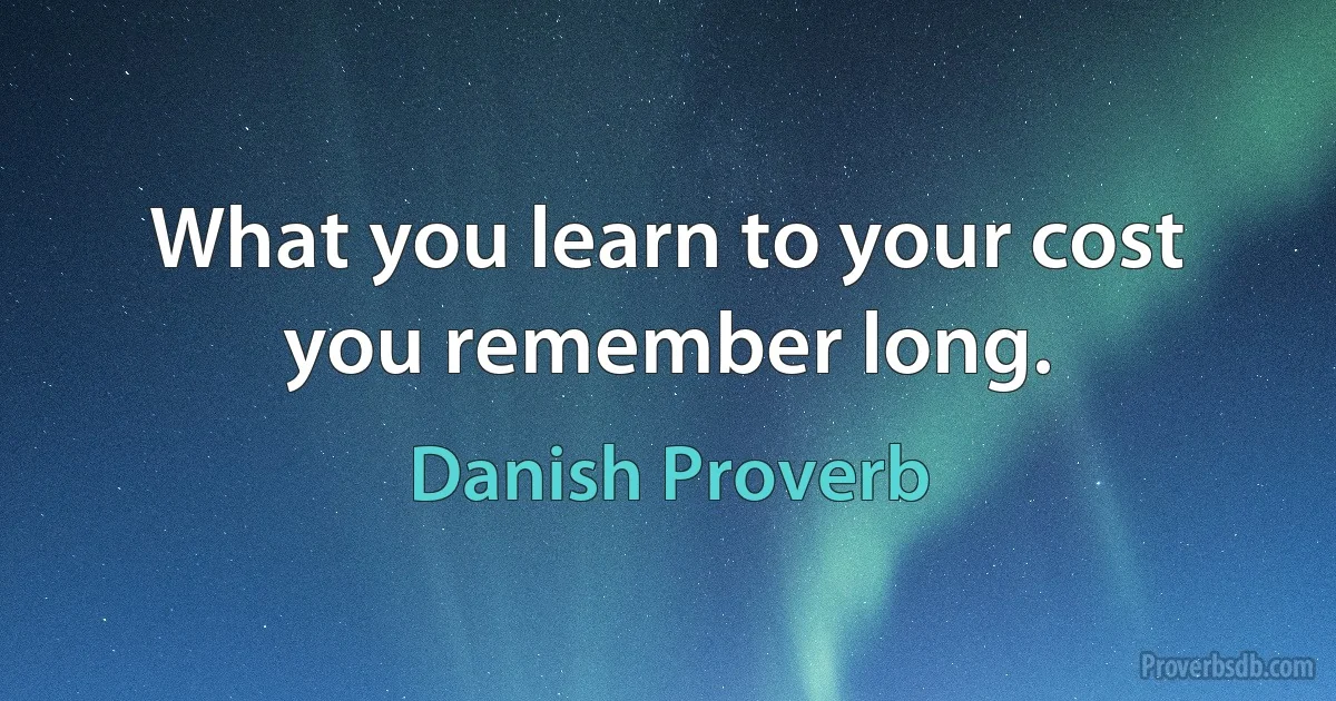 What you learn to your cost you remember long. (Danish Proverb)