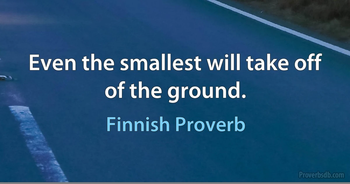 Even the smallest will take off of the ground. (Finnish Proverb)