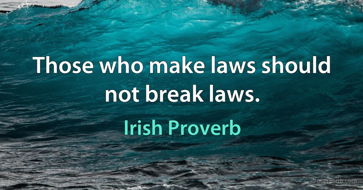 Those who make laws should not break laws. (Irish Proverb)