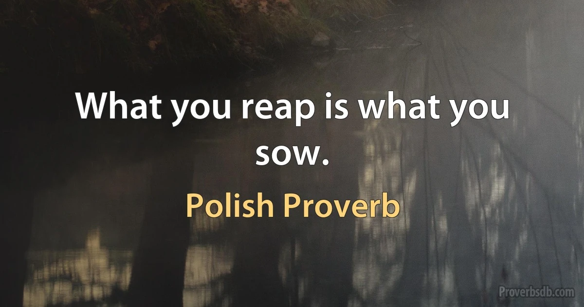 What you reap is what you sow. (Polish Proverb)