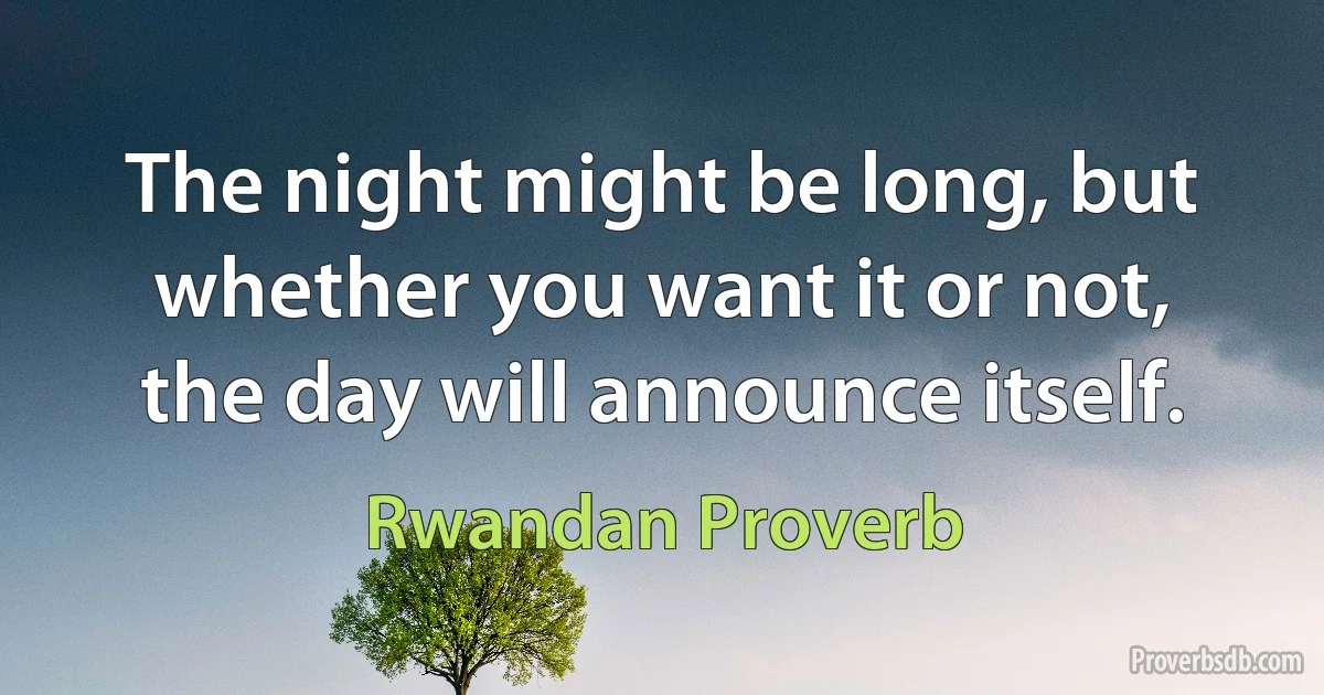 The night might be long, but whether you want it or not, the day will announce itself. (Rwandan Proverb)