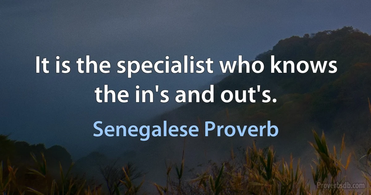 It is the specialist who knows the in's and out's. (Senegalese Proverb)