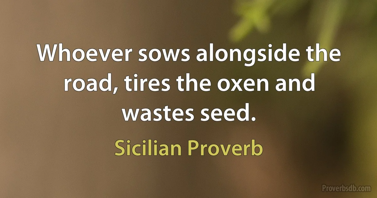 Whoever sows alongside the road, tires the oxen and wastes seed. (Sicilian Proverb)