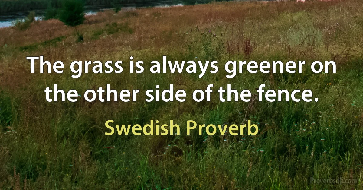 The grass is always greener on the other side of the fence. (Swedish Proverb)