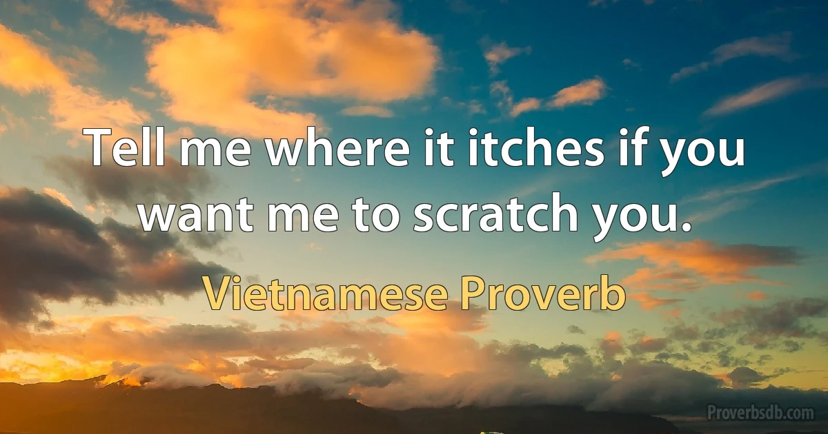 Tell me where it itches if you want me to scratch you. (Vietnamese Proverb)