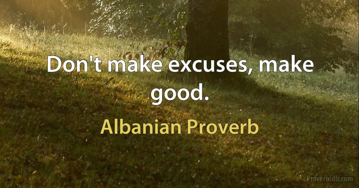 Don't make excuses, make good. (Albanian Proverb)