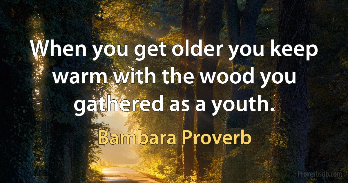 When you get older you keep warm with the wood you gathered as a youth. (Bambara Proverb)