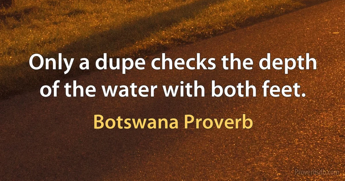 Only a dupe checks the depth of the water with both feet. (Botswana Proverb)