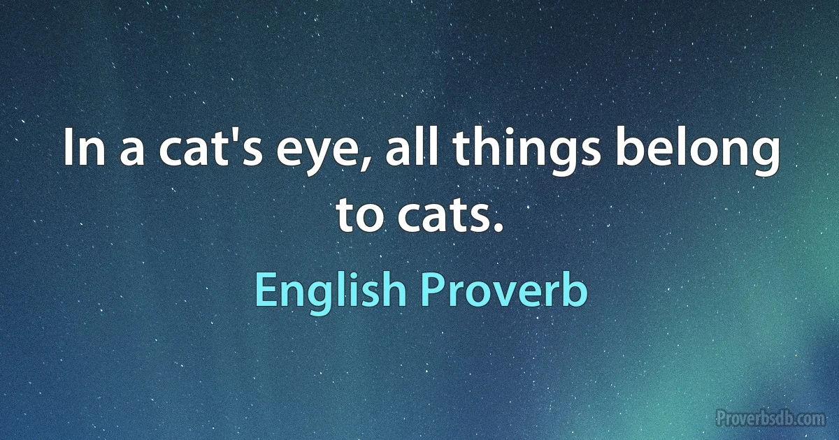 In a cat's eye, all things belong to cats. (English Proverb)