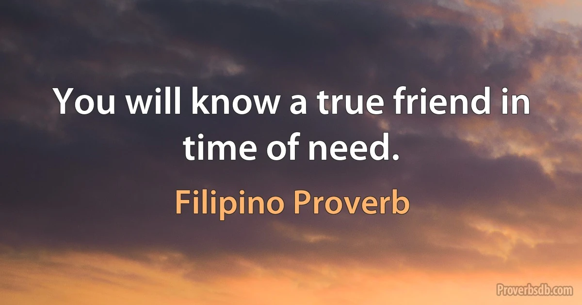 You will know a true friend in time of need. (Filipino Proverb)